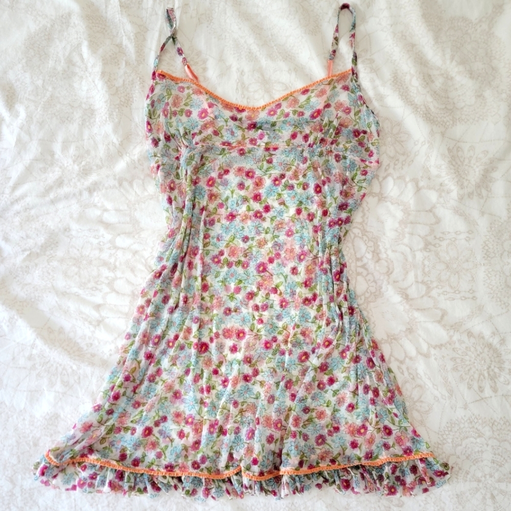 Vintage Y2K Cosabella Flower Printed Mesh Lingerie Sheer dress
